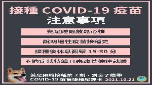衛福部提醒大家接種 COVID-19 疫苗注意事項